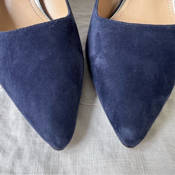 WHBM Elisa Officer Pumps Blue Suede Pointed Toe Heels - Picture 8 of 11